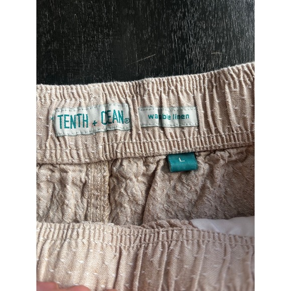 Tenth + Ocean Mens Washable Linen Shorts Tan Textured Drawstring Size Large - Picture 4 of 6